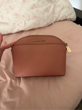 MICHAEL KORS Coral Saffiano Leather Dome Cosmetic Case